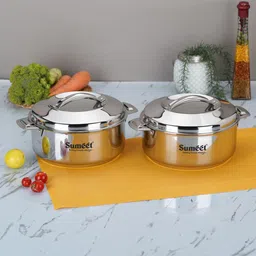 sumeet Stainless Steel Double Wall Insulated Small Hot Meal Box/Casserole 1000ml (each) Pack of 2 Thermoware Casserole Set-picture-16