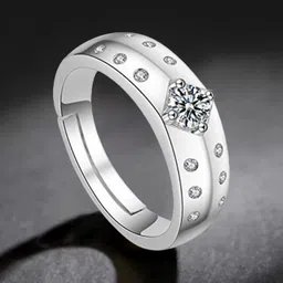 myki Limited Edition Adjustable Mens Rings MK- 120 Sterling Silver Swarovski Zirconia 24K White Gold Plated Ring-picture-37