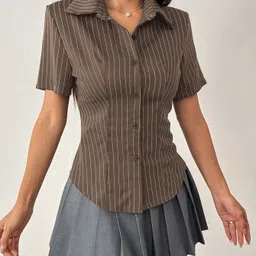 aahwan Women Regular Fit Striped Button Down Collar Casual Shirt image 3