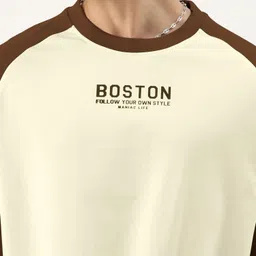 maniac Men Colorblock Round Neck Pure Cotton Beige, Brown T-Shirt image 4