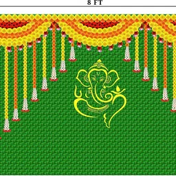 epoojacart Ganesh on Coconut Leaf and Marigold Flowers Backdrop (Horizontal) Ganesh on Green Coconut Leaf and Marigold Flowers Design Backdrop (Horizontal) Tapestry image 2