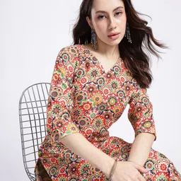 anouk rustic Women Floral Print Polyester Straight Kurta-picture-10