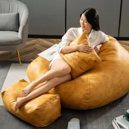 kam's lieu XXL Premium Imported Leather Bean Bag with Footrest and Cushion | Ready To Use Teardrop Bean Bag With Bean Filling image 2