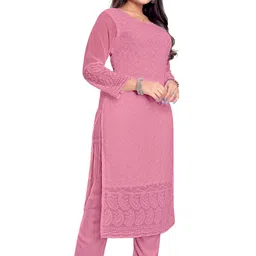 zazadiya Women Chikan Embroidery Georgette Straight Kurta image 3
