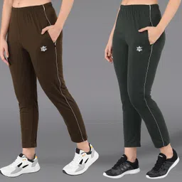 asdf Pack of 2 Women Solid Brown, Green Track Pants-picture-28