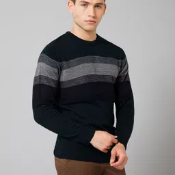 cantabil Men Striped Round Neck Blue Sweater image 4