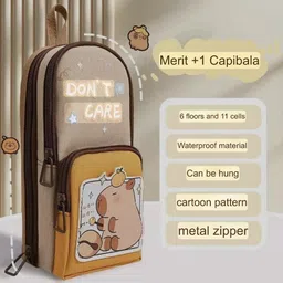 Trendy Capybara Print More Spacious And Storage Layers, Bag Type Pencil Pouch For Kids, Students Their Daily Use Price For 1 Empty Pencil Pouch, RP1207-4 Art Polyester Pencil Box-image-13