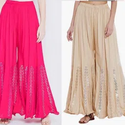 harshraj Pack of 2 Women Flared Beige, Pink Viscose Rayon Trousers-picture-17