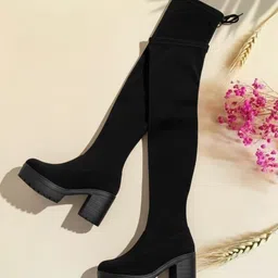 JM Looks Black Platform Over-the-Knee Block Heel Boots Boots For Women image 2