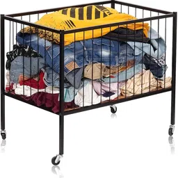 livzing Metal Rolling Laundry Cart with Rotating Wheels Laundry Trolley image 3