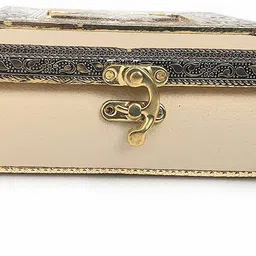 roxa Decorative Empty Dry Fruit Box / Wooden Dry Fruit Box / Sweets Box / Oxidized Dry Fruit Box / Gift Box / Mukhwash Box, Sopari Box (4 Section Box, Cream) Wood, Aluminium Decorative Platter image 3