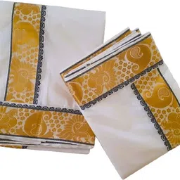 Fashionkiosks Set Mundu in Kerala Kasavu Cotton with Fancy Lace gold zari border Embellished, Solid, Woven Women Dhoti-image-9