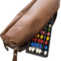 spillbox Abacus Math Kit for Kids 13 Rod Multicolor White Bead with Square Pouch-TanBrown image 4