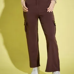 crown king garments Women Loose Fit Brown Cotton Blend Trousers-picture-28