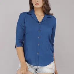 munga fashion Women Regular Fit Solid Built-up Collar Casual Shirt image 4