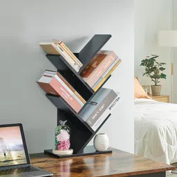 samt Modern Wooden Zig-Zag Book Rack,Small Tabletop shelf, 4-Tier Display Organizer Solid Wood Open Book Shelf image 5