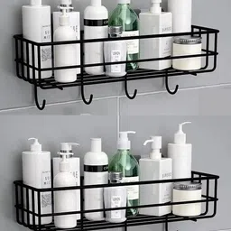 bahulya Self Adhesive Bathroom Shelf with 4 Hook Adhesive Shower Caddy Metal Shelf Stainless Steel Wall Shelf-picture-14