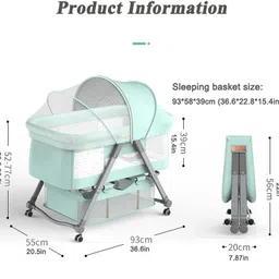 house of quirk Cradle Crib Baby Rack, Foldable Newborn 0 Months and up,(93 x 55 x 77 cm,Green) image 4