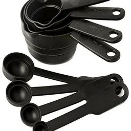 parthvi Smart Plastic Measuring Spoon and Cup Set, 8-Pieces (Black, Pack of 1) Plastic Measuring Spoon Set image 1