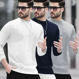 blive Pack of 3 Men Solid Round Neck Cotton Blend Multicolor T-Shirt-picture-36