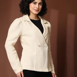pluss Women Solid Mandarin Casual Blazer image 4