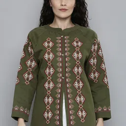SCOUP Women Green Embroidered Twill Tailored Jacket-picture-36