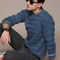 The Roadster Lifestyle Co. Men Self-Striped Pullover-picture-14