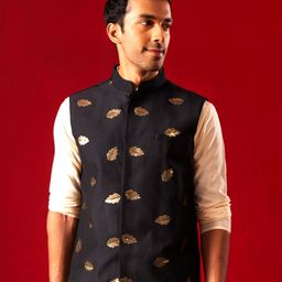 VASTRAMAY Woven Design Mandarin Collar Nehru Jacket-picture-35