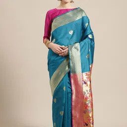 Saree mall Blue & Golden Woven Design Banarasi Saree-image-65