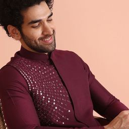 KISAH Men Embellished Regular Fit Mirror work Nehru Jacket-picture-8