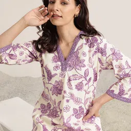 Libas Floral Printed Embroidered V-Neck Kurta-image-96