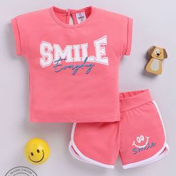 YK X Tinyo Infant Girls Typography Printed Pure Cotton Top with Shorts-image-86