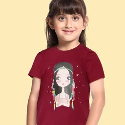 BRATMA Kids Maroon & Peach-Coloured Printed Cotton T-shirt-image-19