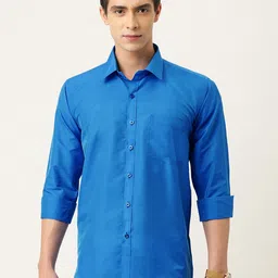 THANGAMAGAN Men Blue Regular Fit Solid Ethnic Shirt-image-49
