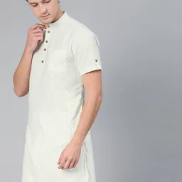 Freehand by The Indian Garage Co Men Green White Striped Straight Kurta-picture-39