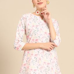 Sangria White & Pink Floral Printed Kurti-picture-8