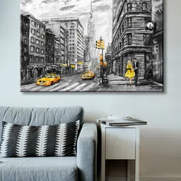 999Store Black & Yellow Hand-Painted City Life Wall Painting-picture-14