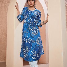 Biba Floral Printed Pure Cotton Lace Pleated A-Line Kurta-picture-30