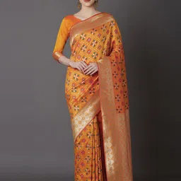 Mitera Orange Silk Blend Woven Design Kanjeevaram Saree-picture-55