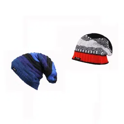 Knotyy Men Pack of 2 Blue & Grey Solid Beanies-picture-23