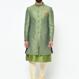 KISAH Men Green Printed Sherwani Set-picture-27