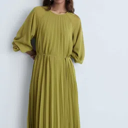 MANGO Puff Sleeve Pleated A-Line Midi Dress-picture-21
