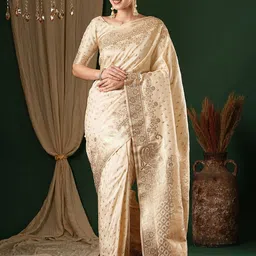 Anouk Ethnic Motifs Zari Satin Banarasi Saree-picture-38