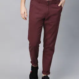Roadster Men Burgundy Chinos Trousers-image-0