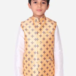 NAMASKAR Boys Peach-Coloured & Blue Woven-Design Silk Nehru Jacket-picture-37