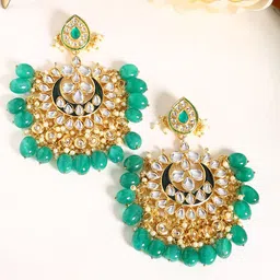 Shoshaa Green & Gold-Plated Handcrafted Kundan Classic Chandbalis-image-45