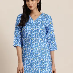 HERE&NOW Floral Print V-Neck Kurti-picture-30