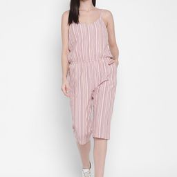 Porsorte Women Peach-Coloured & Pink Striped Capri Jumpsuit-picture-45