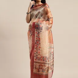 Rajnandini Orange & Pink Organza Printed Saree-picture-18
