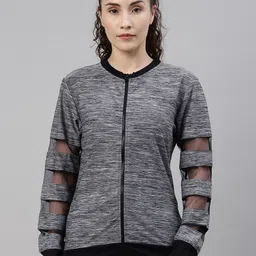 Campus Sutra Women Grey Melange Sweatshirt with Stylist Sleeves-picture-17